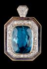 Dazzling 14K White Gold Blue Topaz and Diamond Pendant/Brooch