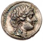 Julius Caesar. Silver Denarius (3.93 g, 6h). Traveling mint in Asia, 47-46 BC.