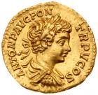 Caracalla, with Septimius Severus and Julia Domna. Gold Aureus (7.36 g, 6h), AD 198-217