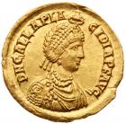 Galla Placidia (daughter of Theodosius I, mother of Valentinian III). Gold Solidus (4.51 g, 6h).