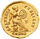 Galla Placidia (daughter of Theodosius I, mother of Valentinian III). Gold Solidus (4.51 g, 6h). - 2