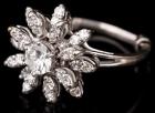 Lady's 14K White Gold Floral Ring Centered with a <3/4> Carat Diamond Surrounded by 17 Petals of Two Accent Diamonds Each - 2