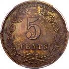 1867 Pattern Five Cents. Copper, plain edge. Judd-573a. Pollock-647. Rarity 8 - 2