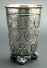 19th Century, Large Footed German Silver Beaker with 18 Talers ca. 1850-1870