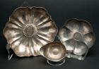 Late 19th- Early 20th Century Pieces: Two German Silver Nut Bowls and Sauce Boat with Embedded Swiss/German Coins