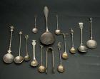 Outstanding Collection of 12 Silver Coin Spoons and Pair of Tongs: Including Coins from Germany, Austria, Brazil, Mexico and Por