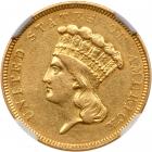 1854-O $3 Gold NGC AU55