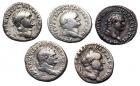 5-piece lot of Vespasian and Titus Silver Denarii