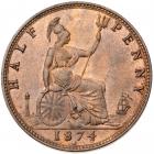 Great Britain. Halfpenny, 1874-H NGC MS65 RB - 2