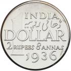 India-British. Piefort copper-nickel Dollar, 1936 PCGS Proof 67 - 2