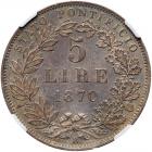 Italian States: Papal/Roman States. 5 Lire, 1870 NGC MS62 - 2