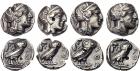 4-Piece lot of Athenian Silver Tetradrachms