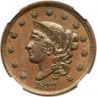 1837 N-9 R1 Beaded Hair Cord NGC graded MS63 Brown