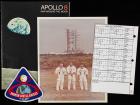 Apollo 8: Flown Page Printed on Card Stock from Jim Lovell's "Updates" Binder, Apollo 8 Patch, Crew Photo and Mission Brochure