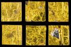 Apollo 11: Flown Thermal Mylar Film Coating, "Kapton Foil," Six (6) Mounted Pieces on Acrylic Squares