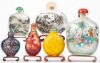 Six Chinese Snuff Bottles Including Two Large and Two Medium Table Bottles and One Lovely Glass Overlay