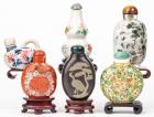 Collection of Six Lovely Snuff Bottles Including One in Jasper and One in Ink Stone