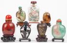 Collection of Seven Snuff Bottles Including an Unusual Satsuma Style Bottle and Very Nice Jadeite Bottle and Top