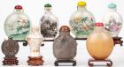 Collection of Eight Snuff Bottles Including One of Chalcedony, One of Mother of Pearl, One Tibetan and Three Interior Painted Bo