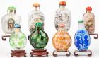 Collection of Eight Beautiful Snuff Bottles: 4 Interior Painted, 2 Glass Overlay and 2 of Colorful Glass