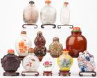 Collection of 12 Chinese Snuff Bottles Including Two in Beautiful Jasper