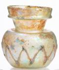 Roman Glass: Pale Iridescent Turquoise Jar With Green Zigzag Decoration, Circa 4th-5th Century A.D.