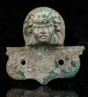 Late Roman or Medieval Bronze Adornment: Radiated Crowned Female Head and Attachment