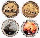 Collection of Four Meteorite Medals With Meteorite Fragments